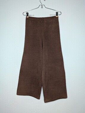 New Monki Brown Calah Fluffy Knit Wide Leg Soft Textured Capri Pants XS NWT